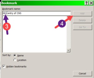 Creating a bookmark in Word (2)