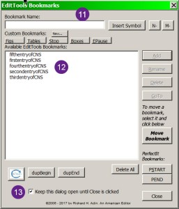 The EditTools Bookmarks interface